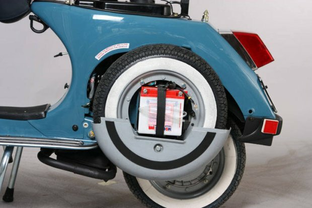 The spare-wheel and tire of the LML Stella 150 Classic Scooter